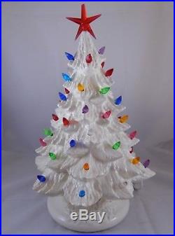 Vintage Lighted Ceramic Christmas Tree White 14 Table Decoration