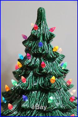 Vintage Lighted Nowell Ceramic Christmas Tree 16.5 & White Holly Base