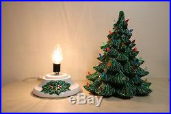 Vintage Lighted Nowell Ceramic Christmas Tree 16.5 & White Holly Base
