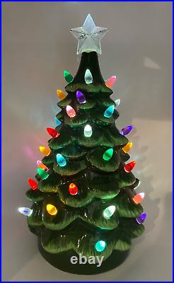 Vintage Lighted Tabletop Ceramic Christmas Tree -Battery Operated 14 Tall