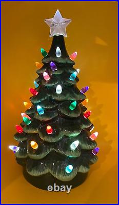 Vintage Lighted Tabletop Ceramic Christmas Tree -Battery Operated 14 Tall