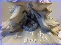 Vintage Lighted White Ceramic Christmas Tree Inset Nativity 17 Tall