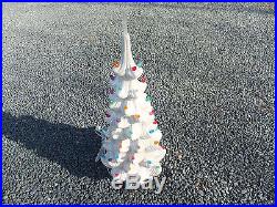Vintage Lighted White Ceramic Christmas Tree Multi Colored Bulbs 22 Tall