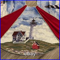 Vintage Lighthouse Nautical Needlepoint Wool Christmas Tree Skirt Multicolor 45