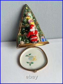 Vintage Limoges Double Hinged Christmas Tree French Porcelain Trinket Box Santa Vintage Limoges Double Hinged Christmas Tree French Porcelain Trinket Box Santa