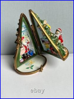 Vintage Limoges Double Hinged Christmas Tree French Porcelain Trinket Box Santa