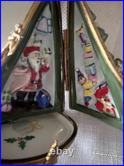 Vintage Limoges Double Hinged Christmas Tree French Porcelain Trinket Box Santa
