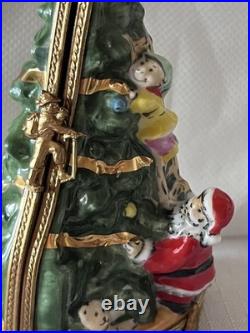 Vintage Limoges Double Hinged Christmas Tree French Porcelain Trinket Box Santa