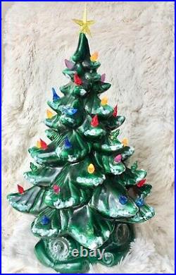 Vintage Lit Ceramic Christmas Tree Snow Lights Birds Music Box Base 18 tall
