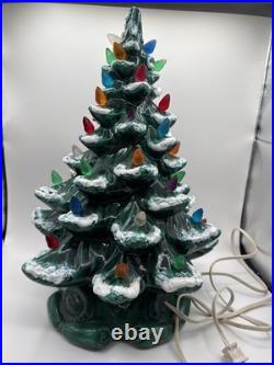 Vintage Lit Ceramic Christmas Tree Snow Lights Music Box Base 18 tall