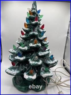 Vintage Lit Ceramic Christmas Tree Snow Lights Music Box Base 18 tall
