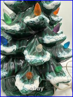 Vintage Lit Ceramic Christmas Tree Snow Lights Music Box Base 18 tall