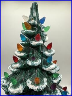Vintage Lit Ceramic Christmas Tree Snow Lights Music Box Base 18 tall Vintage Lit Ceramic Christmas Tree Snow Lights Music Box Base 18 tall