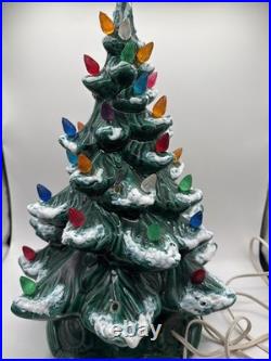 Vintage Lit Ceramic Christmas Tree Snow Lights Music Box Base 18 tall