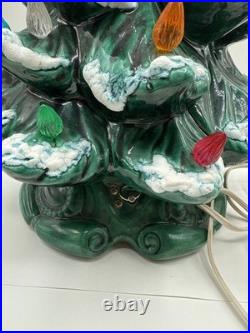 Vintage Lit Ceramic Christmas Tree Snow Lights Music Box Base 18 tall