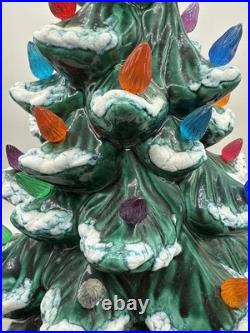 Vintage Lit Ceramic Christmas Tree Snow Lights Music Box Base 18 tall