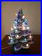Vintage Lit Ceramic Flocked Blue Christmas Tree 14 1970's Unmarked Works Beauty