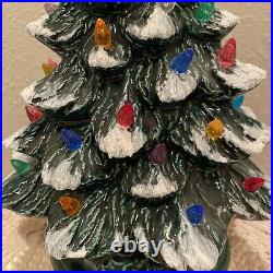 Vintage Lit Ceramic Flocked Green Christmas Tree 13.5 1970's Unmarked Works EUC