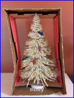 Vintage Lit White Bottle Brush Christmas Tree in Box ST. NICK TREE 12 IN