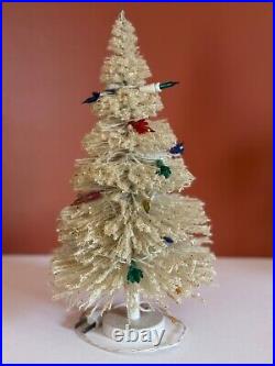 Vintage Lit White Bottle Brush Christmas Tree in Box ST. NICK TREE 12 IN