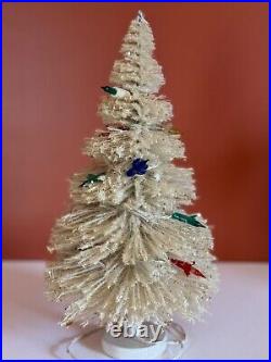 Vintage Lit White Bottle Brush Christmas Tree in Box ST. NICK TREE 12 IN