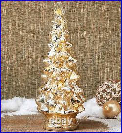 Vintage Look LED Lighted Mercury Glass Christmas Tree Tabletop Centerpiece Decor