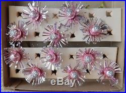 Vintage Lot/11 Pink Starburst Mercury Foil Aluminum Christmas Tree Ornaments