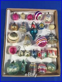 Vintage Lot 25 Glass Christmas Tree Ornaments Indents Poland Germany Space Age