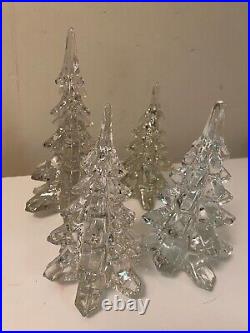 Vintage Lot 4 Glass Crystal Christmas Tree Figurines Clear Excellent Condition