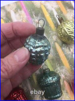 Vintage Lot 7 Mini Shiny Brite Feather Tree Figural Mercury Glass Ornaments