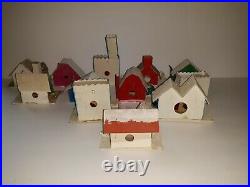Vintage Lot of 12 Cardboard Putz Christmas Houses Japan Mica Bottle Brush Trees