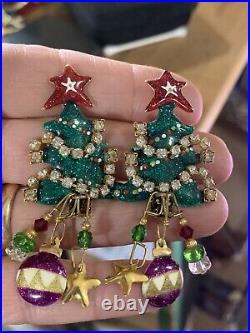 Vintage Lunch At The Ritz Christmas Tree Enamel Rhinestone Clip Earrings