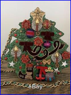 Vintage MARY FRANCES Handmade Embellished Purse Crossbody Christmas Tree 7x8x2