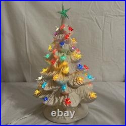 Vintage MCM 16 White Nowells Mold Ceramic Christmas Tree With Birds Working