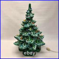 Vintage MCM 70s Atlantic Mold Ceramic Lighted Holiday Christmas Tree Withstand