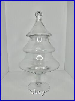 Vintage MCM Large 17.5 EMPOLI Clear Christmas Tree 3 Tier Candy Dish 2 Piece