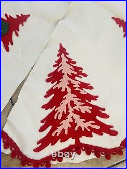 Vintage MCM Mid Century Felt Christmas Tree Skirt Sequin Atomic Trees Pink Red