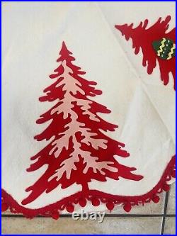 Vintage MCM Mid Century Felt Christmas Tree Skirt Sequin Atomic Trees Pink Red