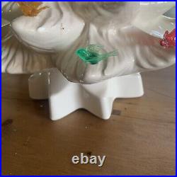 Vintage MCM White Ceramic Christmas Lighted Tree With Birds And Star see Notes