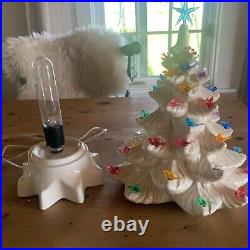 Vintage MCM White Ceramic Christmas Lighted Tree With Birds And Star see Notes