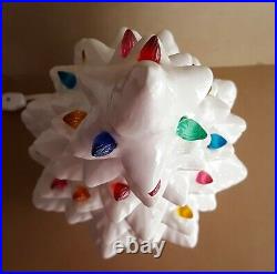 Vintage MCM White Ceramic Christmas Tree & Base Modern Mid Century Flocked