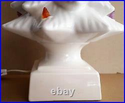 Vintage MCM White Ceramic Christmas Tree & Base Modern Mid Century Flocked