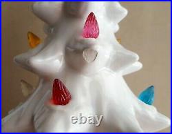 Vintage MCM White Ceramic Christmas Tree & Base Modern Mid Century Flocked