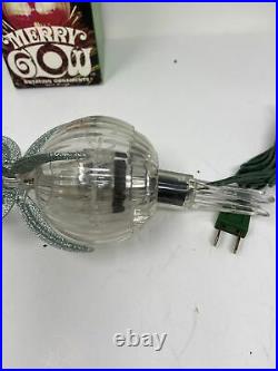 Vintage MERRY GLOW ROUND Light Up Sputnik Rotating Hard Plastic Tree Topper USA