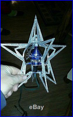 Vintage MERRY GLOW Sputnik STAR Rotating Christmas Tree Topper Blue
