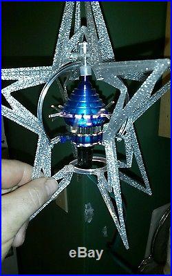 Vintage MERRY GLOW Sputnik STAR Rotating Christmas Tree Topper Blue