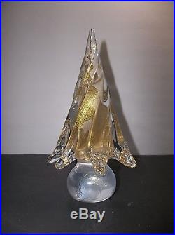 Vintage MURANO Art Glass CHRISTMAS TREE GOLD Opalescent Base 7.5