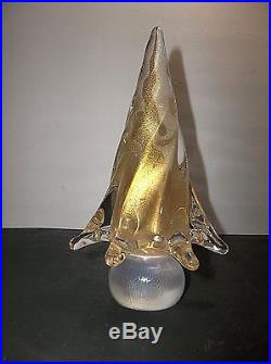 Vintage MURANO Art Glass CHRISTMAS TREE GOLD Opalescent Base 7.5