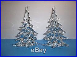 Vintage MURANO Art Glass CHRISTMAS TREE Set Of 2 CRYSTAL CLEAR 8