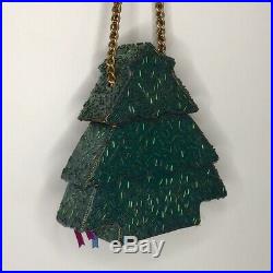 Vintage Mary Frances Christmas Tree Hard Sided Beaded Purse bag New old Stock
